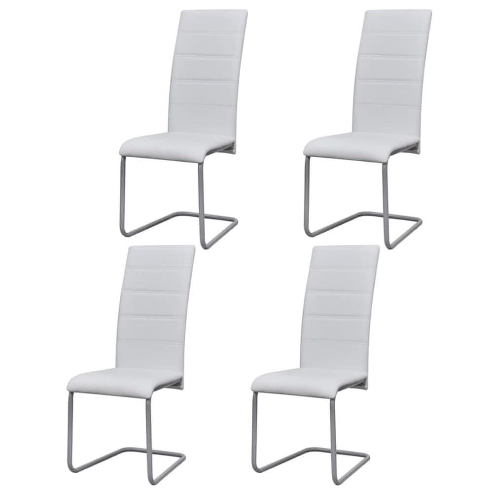 Vidaxl Jedálenské stoličky, perová kostra 4 ks, biele, umelá koža